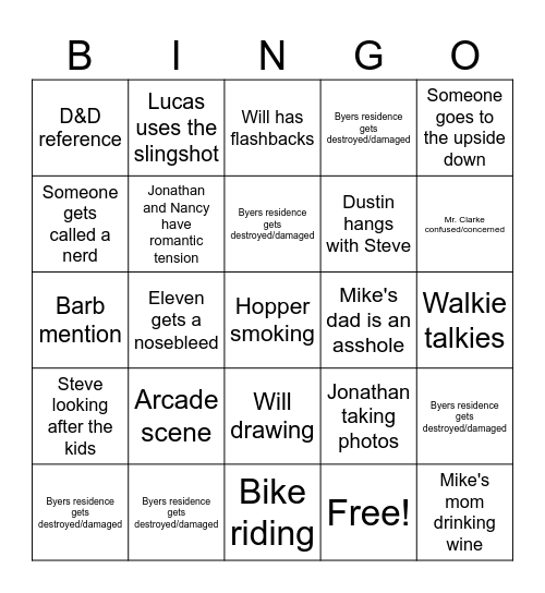 Stranger Things Season 3 BINGO Card