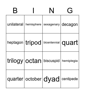 Go Numbers Bingo Card