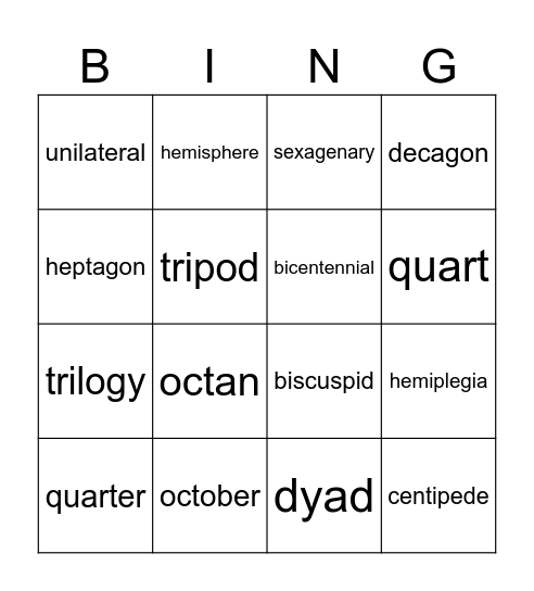 Go Numbers Bingo Card