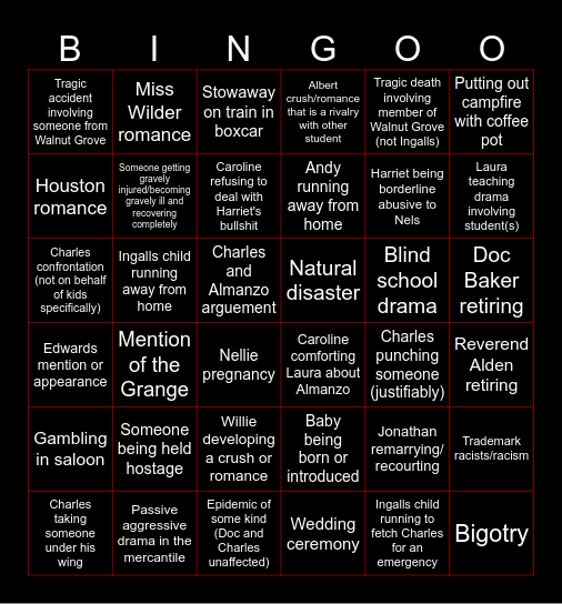 SEASON 7 LHOTP Bingo Card