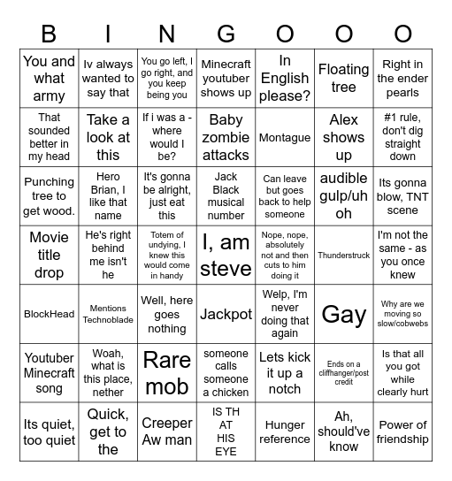 Minecraft Bingo Card