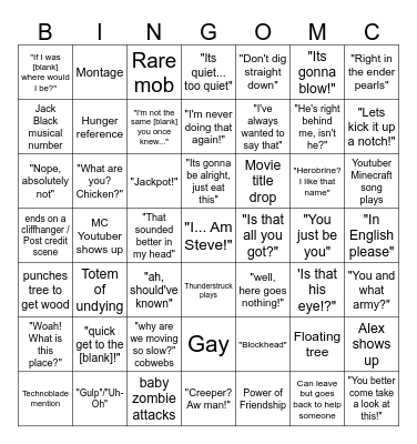 Minecraft Movie Bingo Card