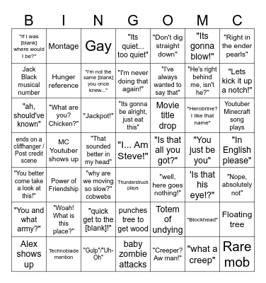 Minecraft Movie Bingo Card