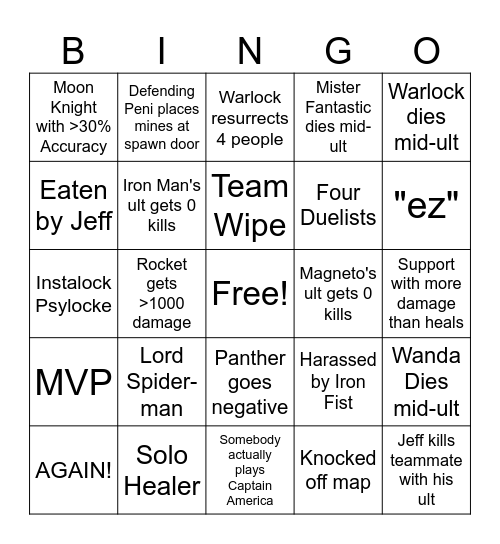 Marvel Rivals Bingo Card