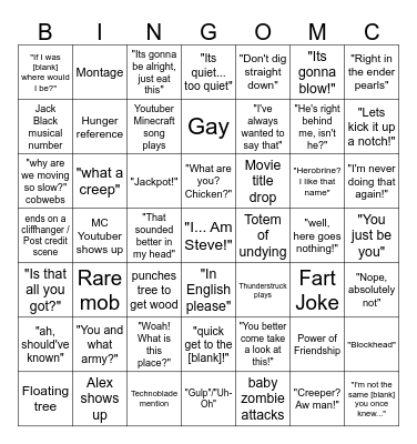 Minecraft Movie Bingo Card