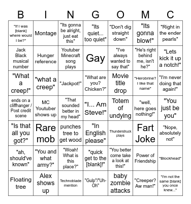 Minecraft Movie Bingo Card