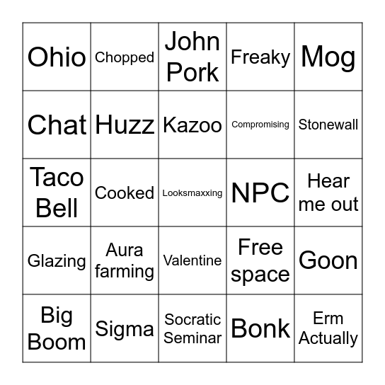 Socratic Seminar Bingo Card