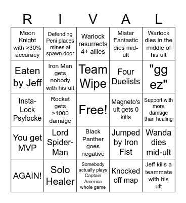 Rivals Bingo Card