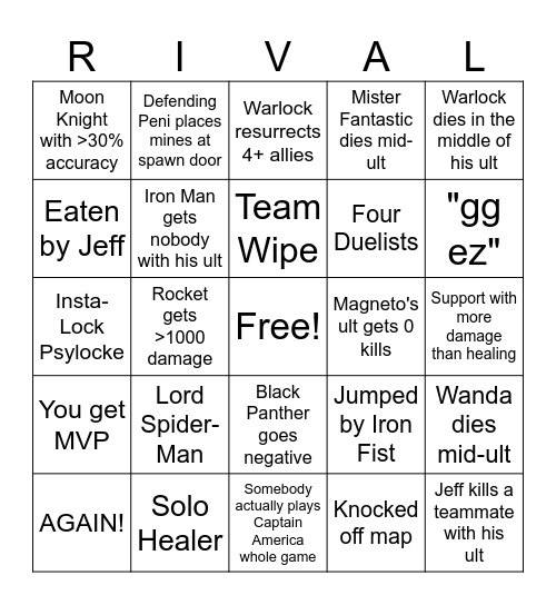 Rivals Bingo Card