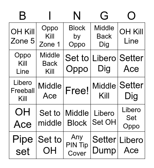 Generic vball Bingo Card