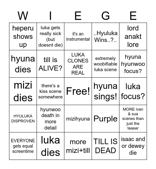 wiege bingo Card