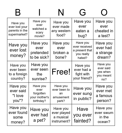 Have you ever...? Bingo Card