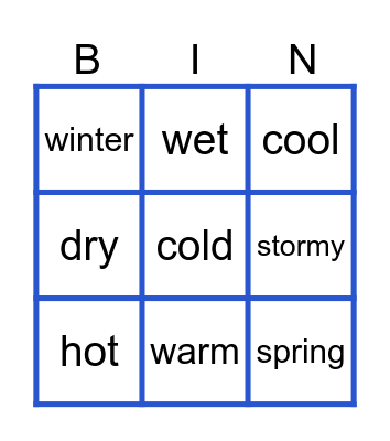 Weather & Seasons Bingo Card