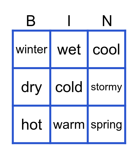 Weather & Seasons Bingo Card