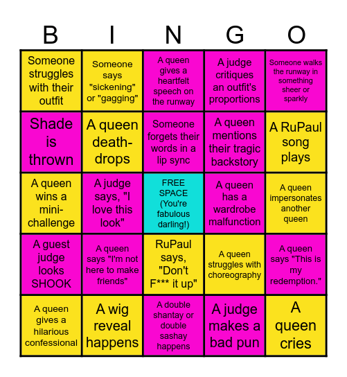 RuPauls Drag Race Bingo! Bingo Card