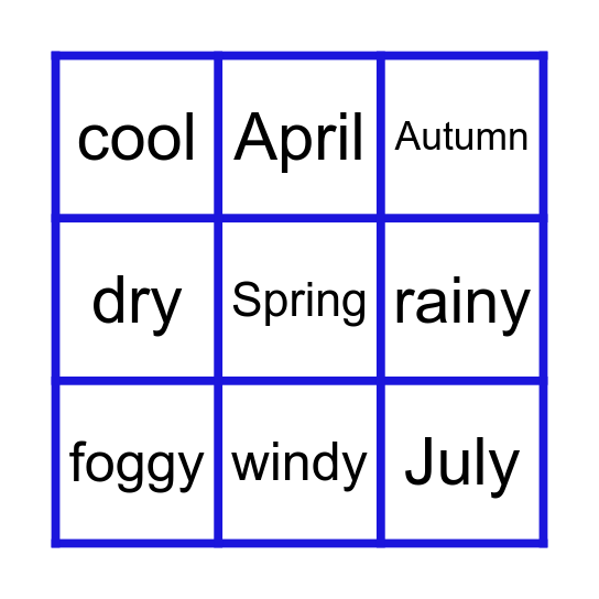 Weather & Seasons Bingo Card