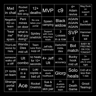 Marvel Rivals QP Bingo Card