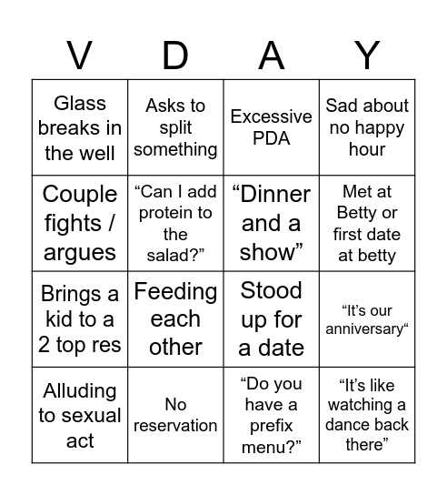 Betty Vday Bingo Card