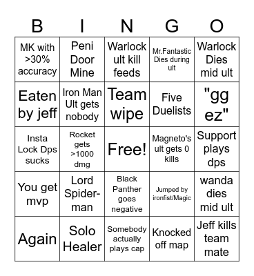Marvel Rivals Bingo Card