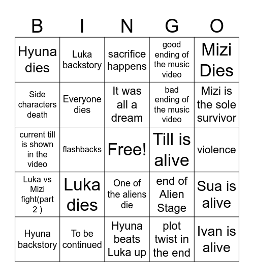 Wiege Alien Stage Bingo Card