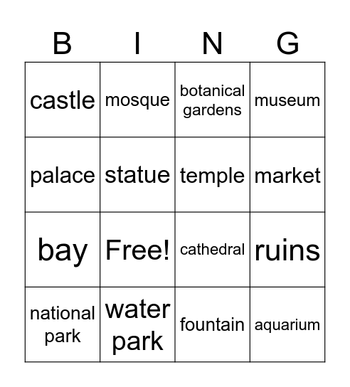 LESSON 7A Bingo Card