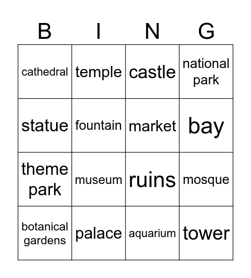 LESSON 7A Bingo Card