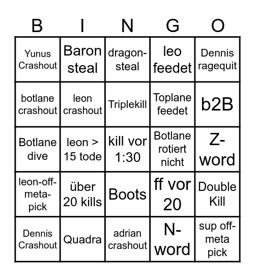 LOL (geisteskrakn edition) Bingo Card