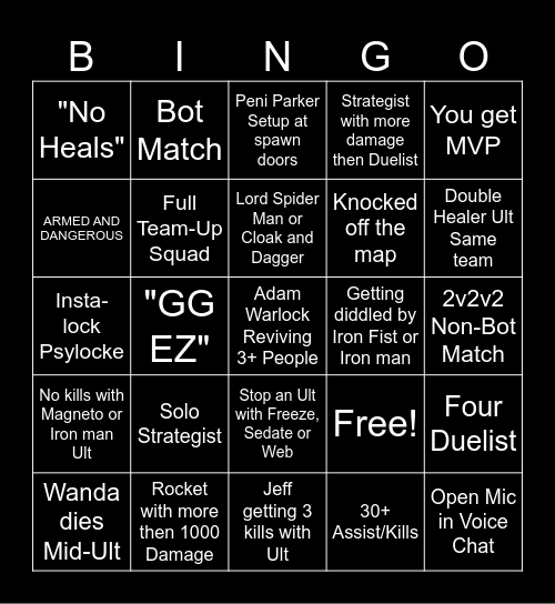 MARVEL RIVALS Bingo Card