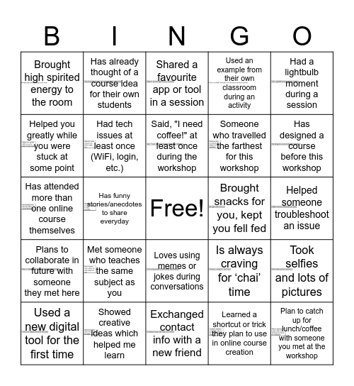 Bingo for Best Cohort Bingo Card