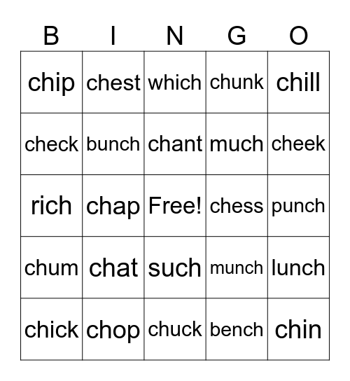 CH / ch Bingo Card