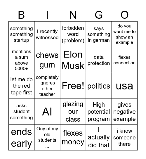 Zumpf Bingo Card