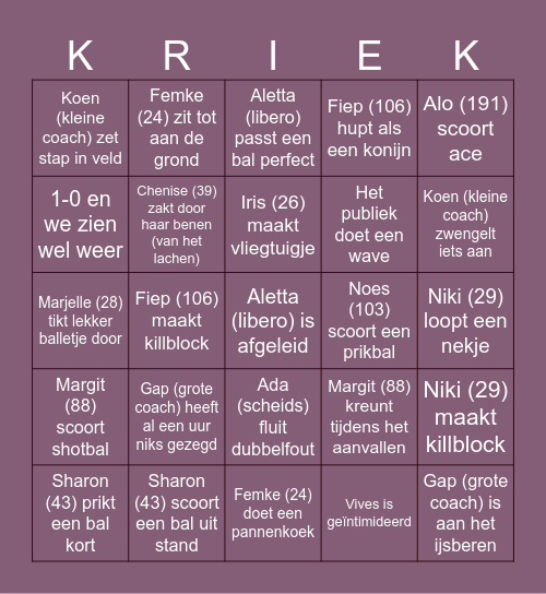 KRIEK KRIEK BOEM BINGO Card
