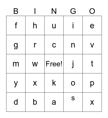 lower case letters Bingo Card