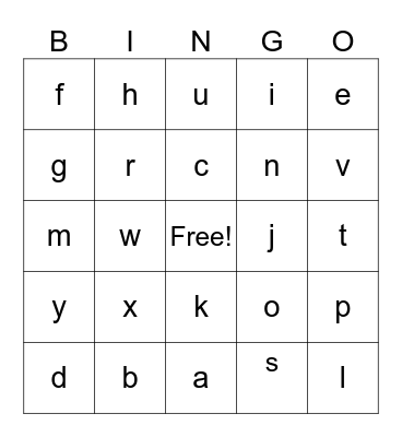 lower case letters Bingo Card