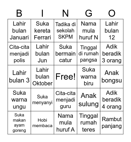 Mari Berkenalan Bingo Card