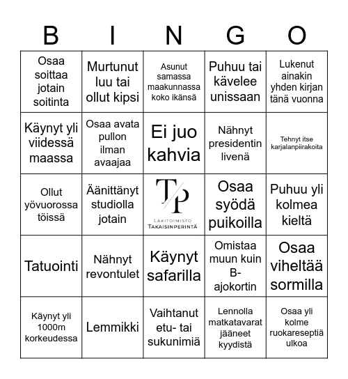 Tiimipäivät 2025 Bingo Card