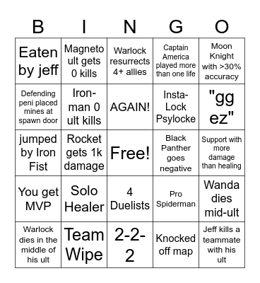 Marvel Rivals Bingo Card