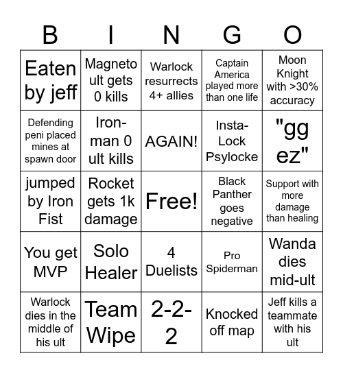 Marvel Rivals Bingo Card