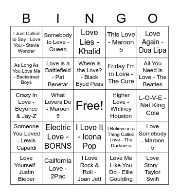 Valentines Bingo Card