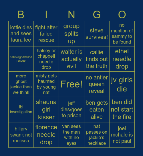 YELLOWJACKETS SEASON THREE Bingo Card