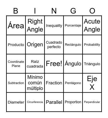 Lotería de Matemáticas <3 Bingo Card