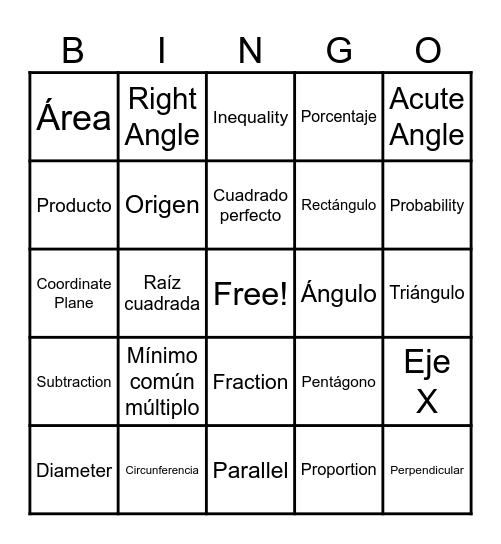 Lotería de Matemáticas <3 Bingo Card