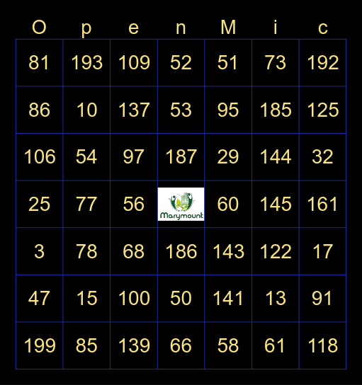 MMCC 2025 Open Mic Draw Bingo Card