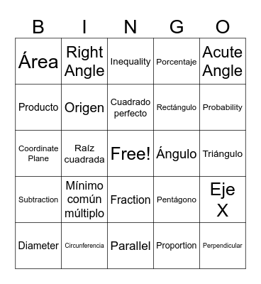 Lotería de Matemáticas Bingo Card