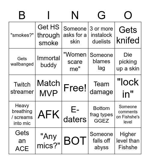 Valorant Bingo Card