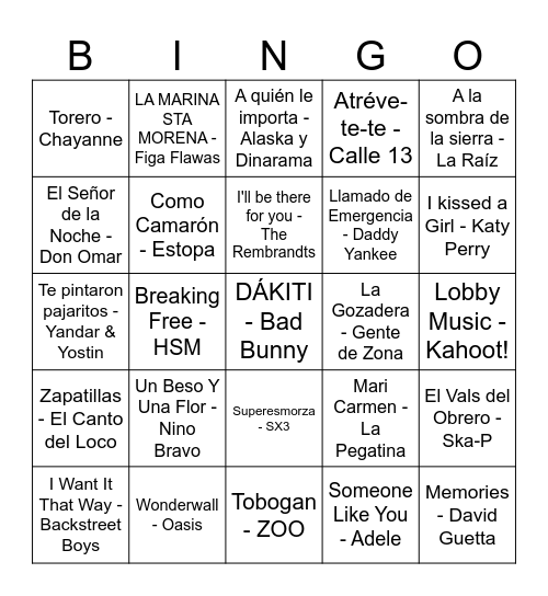 BLANCAZZO BINGO MUSICAL Bingo Card