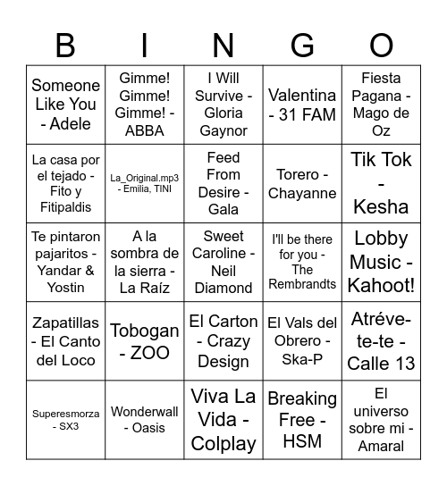 BLANCAZZO BINGO MUSICAL Bingo Card