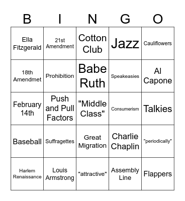 Roaring 20s Bingo Card