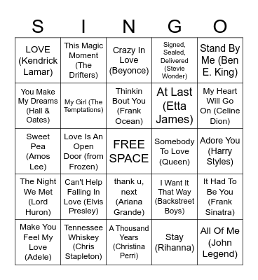 VALENTINES SINGO Bingo Card