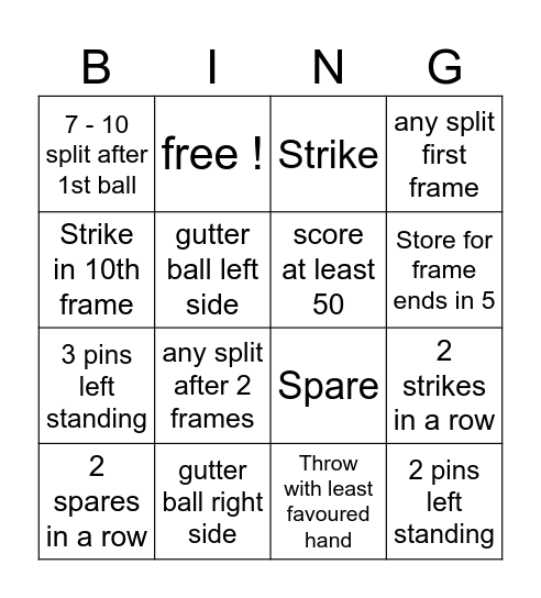 Bingo Bowling Bingo Card